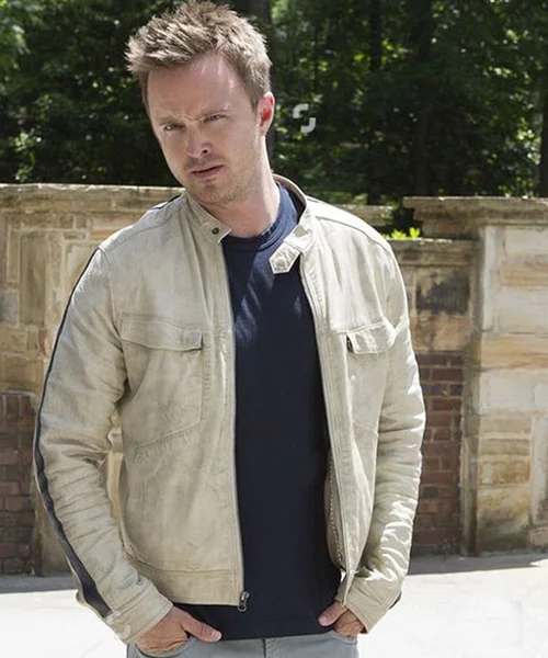Aaron-Paul-Need-For-Speed-White-Leather-Jacket Aaron Paul Need For Speed White Leather Jacket side view