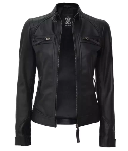 Revofits Womens Chic Black Leather Biker Jacket