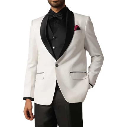 Elegant Men Three Piece White and Black Tuxedo