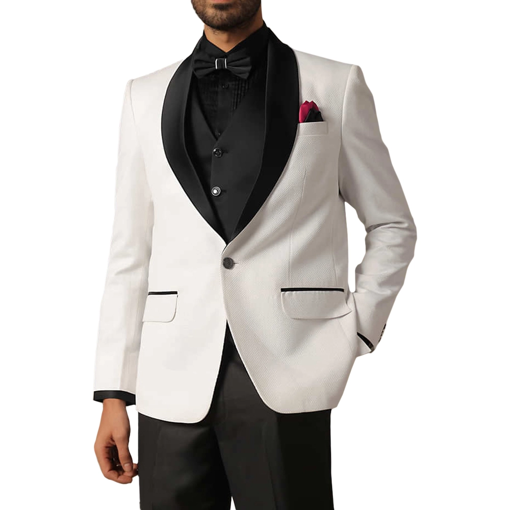 Elegant Men’s 3 Piece White and Black Tuxedo Elegant Men Three Piece White and Black Tuxedo