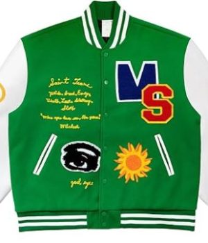 Inspirational Green Varsity Jacket with Unique Patches