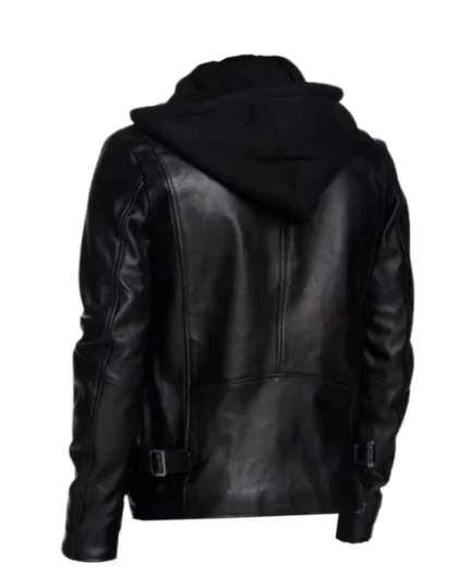 Men Black Detachable Hooded Jacket back view
