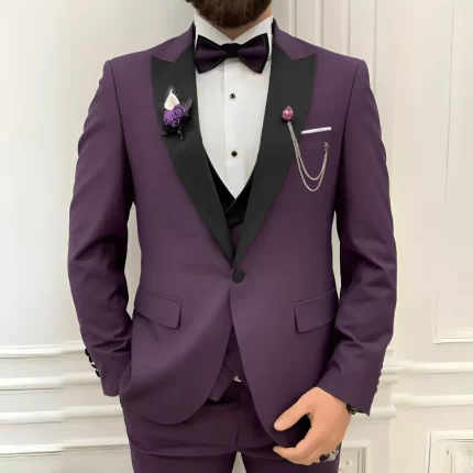 Mens Three Piece Purple Wedding Suit