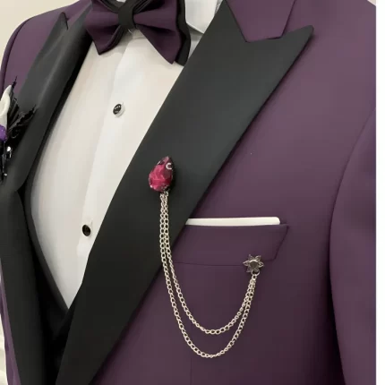 Men Three Piece Purple Wedding Suit