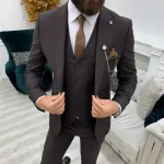 Mens Three Piece Brown Tuxedo Two Button Wedding Suit