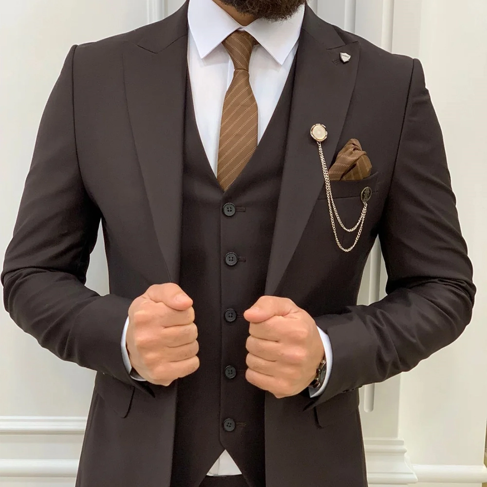 Revofits Mens Brown Three-Piece Wedding Suit Tuxedo Revofits Mens Brown Three-Piece Wedding Suit Tuxedo