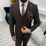 Mens Three Piece Brown Tuxedo Two Button Wedding Suit