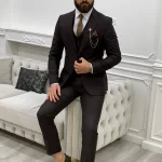 Mens Three Piece Brown Tuxedo Two Button Wedding Suit