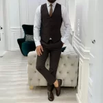 Mens Three Piece Brown Tuxedo Two Button Wedding Suit