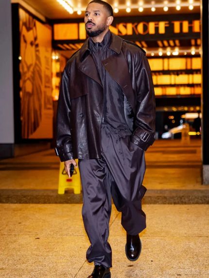 Michael B Jordan Sinners Black Leather Jacket Front View