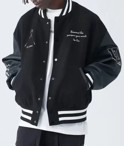 Paisley Eight Ball Black Varsity Jacket front