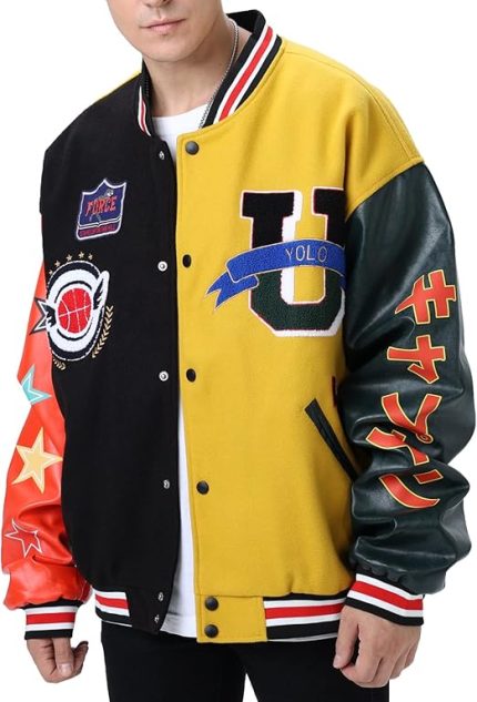 Unisex Embroidered Letterman Bomber Jacket front