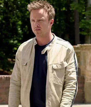 Aaron Paul Need For Speed White Leather Jacket front view