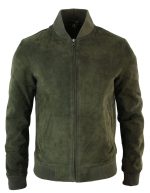 Varsity Men's Olive Suede Jacket Front View