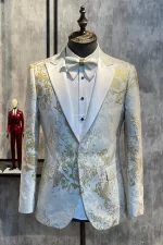 Front view of a Champagne Peak Lapel Paillettes Blazer for men with peak lapel and shimmering paillettes