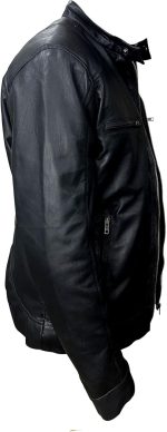 Side view of the Gentleman Zipper Pocket Leather Coat highlighting the zipper pockets