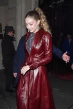 Gigi Hadid Maroon Trench Coat Side View