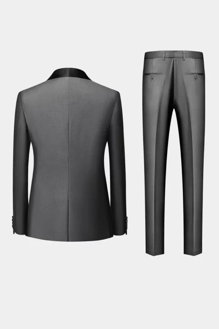 Back view of the Gray Tuxedo Suit showing the tailored fit