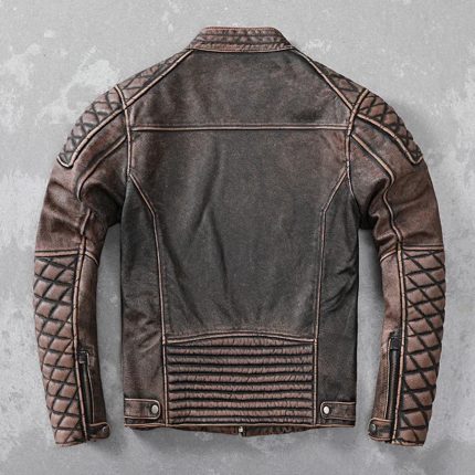 Heavy Vintage Brown Leather Jacket Back View