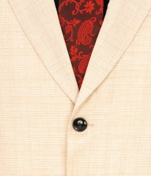 Light Apricot Brown Subtle Plaid Suit Lapel Detail