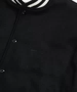 Mens Black Varsity College Jacket Closure Look