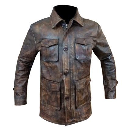 Men's Brown Vintage Distressed Jacket Front View