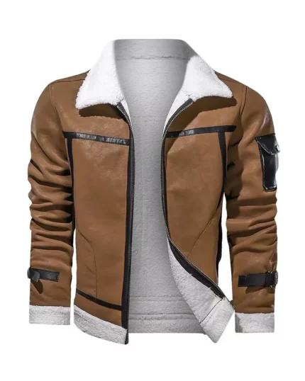 Brown Men Fur Bomber jacket Front View