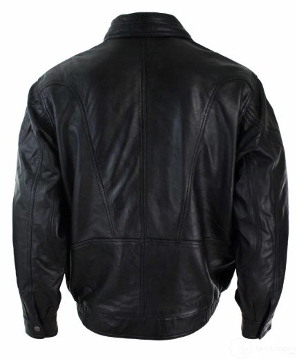 Men's Classic Bomber Black Leather Jacket Back View