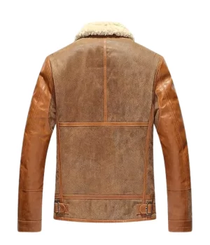 Men Leather Bomber Shearling Jacket Back View