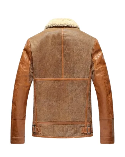 Men Leather Bomber Shearling Jacket Back View