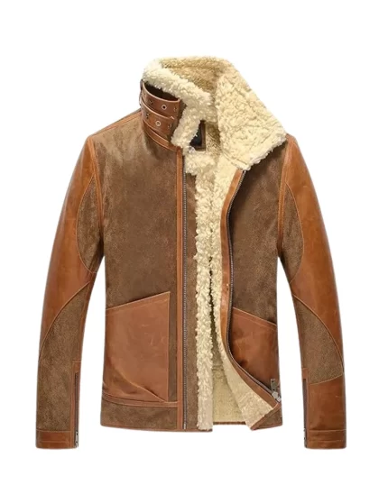 Men Brown Bomber Leather JacketFront View