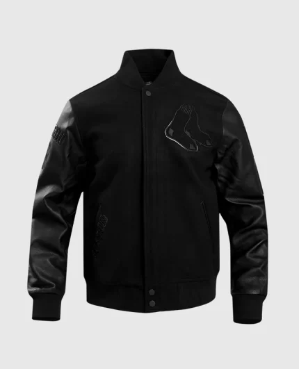 MLB Boston Red Sox Black Varsity Jacket Front View