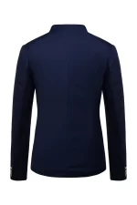 Back view of the Navy Stand Collar Single Breasted Blazer showing the tailored fit