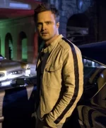 Aaron Paul Need For Speed White Leather Jacket left side view