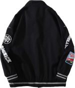 Back view of Revofits Racing Letterman Jacket showcasing "Energetic" embroidery and vintage racing-inspired graphics.