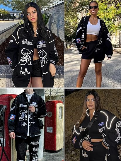 Close-up of embroidered vintage racing car and NASCAR graphics on Revofits Letterman Jacket.