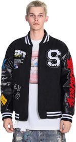 Ribbed cuffs, snap-down collar, and retro accents on Saint Savior Baseball Jacket.