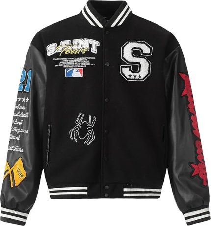 Mens Saint Savior Graphic Print Varsity Jacket