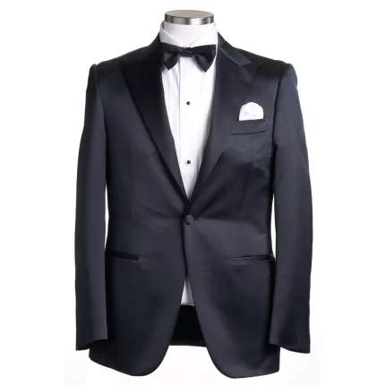 Front view of a Silk Jacquard Tuxedo Jacket with peak lapel and bow tie