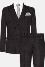 Thunder Gray Windowpane Tweed Double Breasted Suit Front View