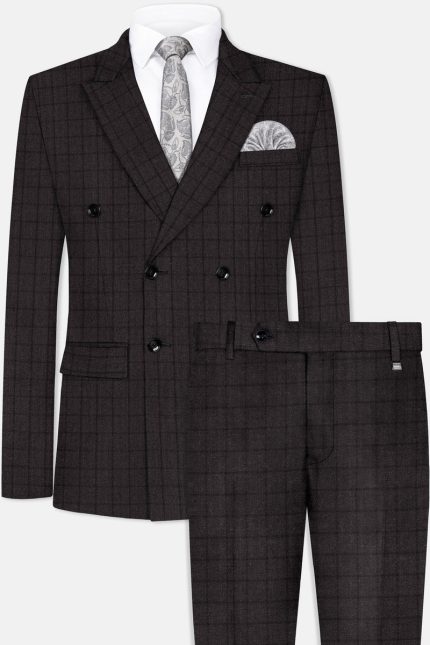 Thunder Gray Windowpane Tweed Double Breasted Suit Front View