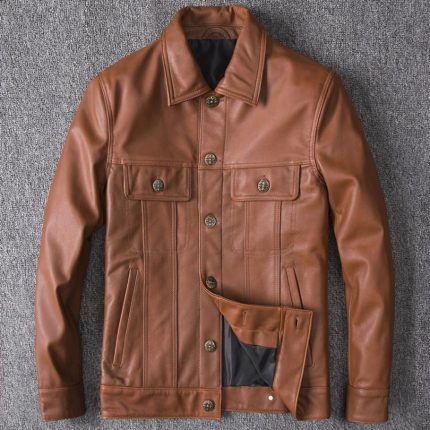 Top Layer Leather Lapel Jacket Front View