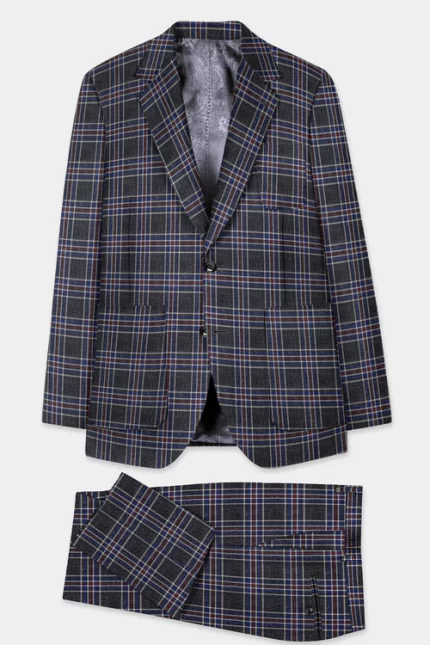 tuatra gray plaid lapel detail