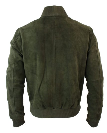 Varsity Men's Olive Suede Jacket Back View