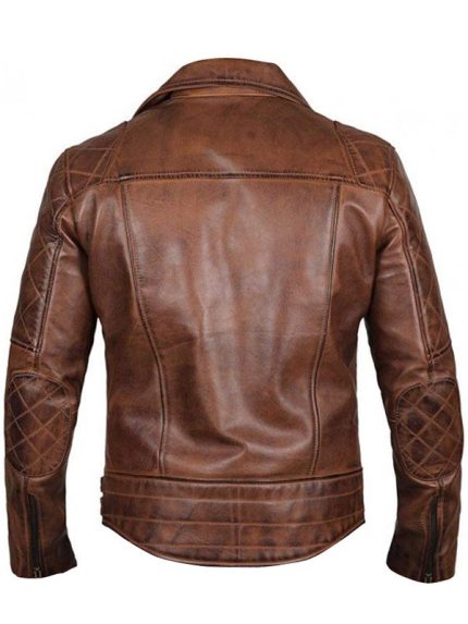 Vintage Quilted Brown Biker Jacket Back View