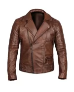Vintage Quilted Brown Biker Jacket Front View