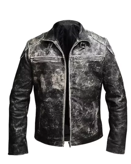 Black Vintage Retro Distressed Jacket Front View