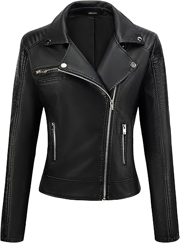 Iconic Revofits women’s black leather biker jacket front view