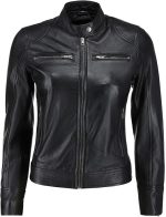 Chic Revofits women’s black leather moto jacket front view