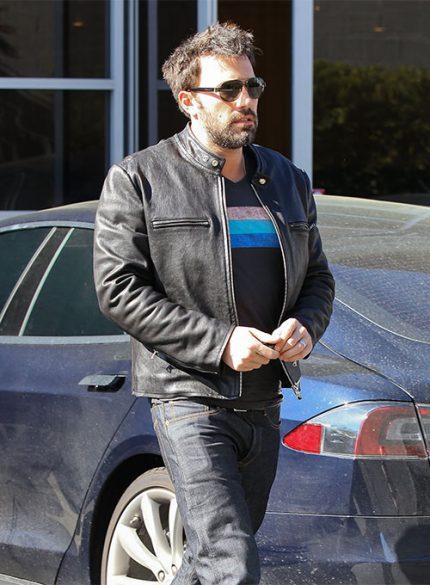 Ben Affleck Damian Black Distressed Biker Leather Jacket Front View